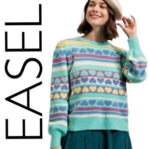 Easel Colorful Heart Pattern Sweater